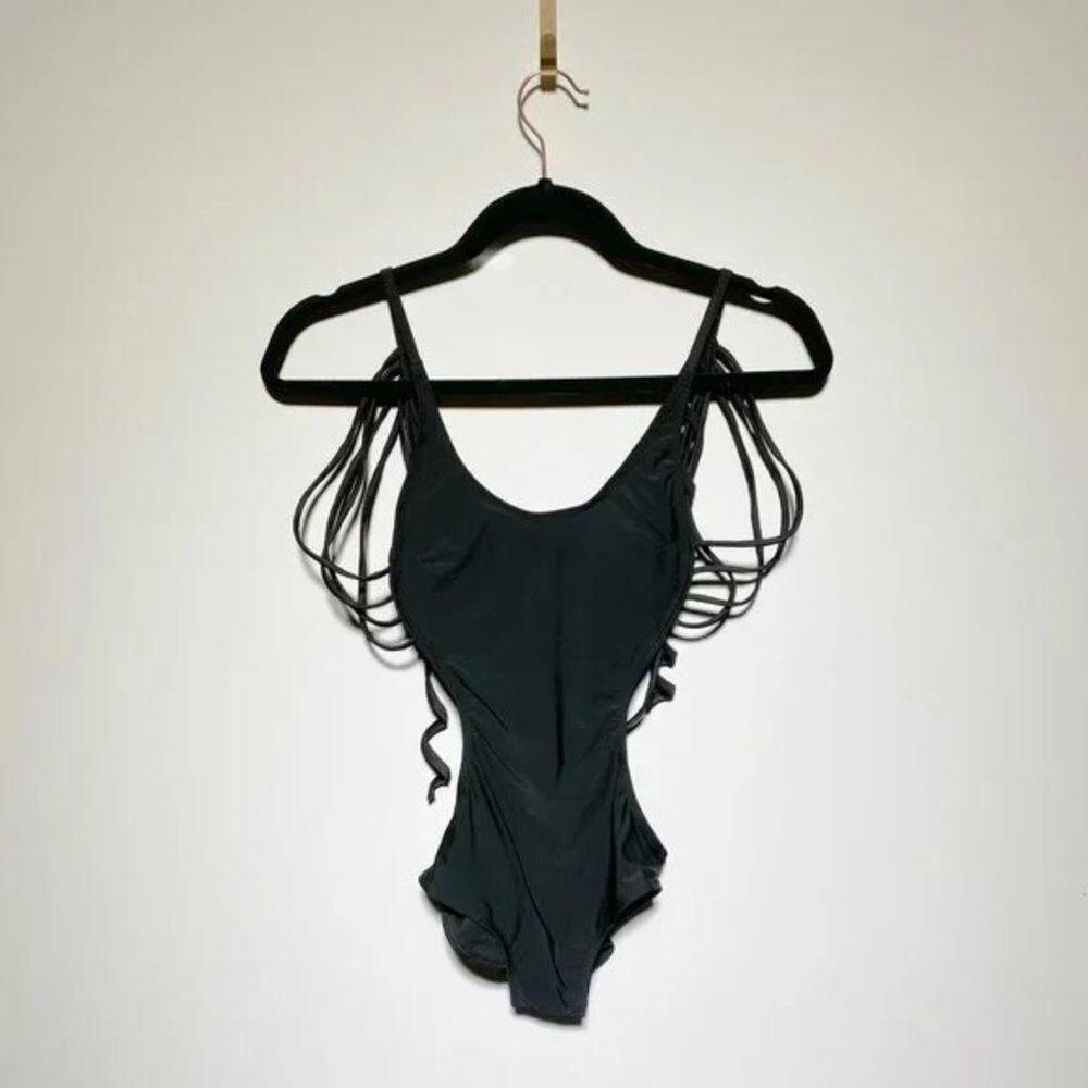 Black One-Piece with Spider Web‎ Straps Womens Size S